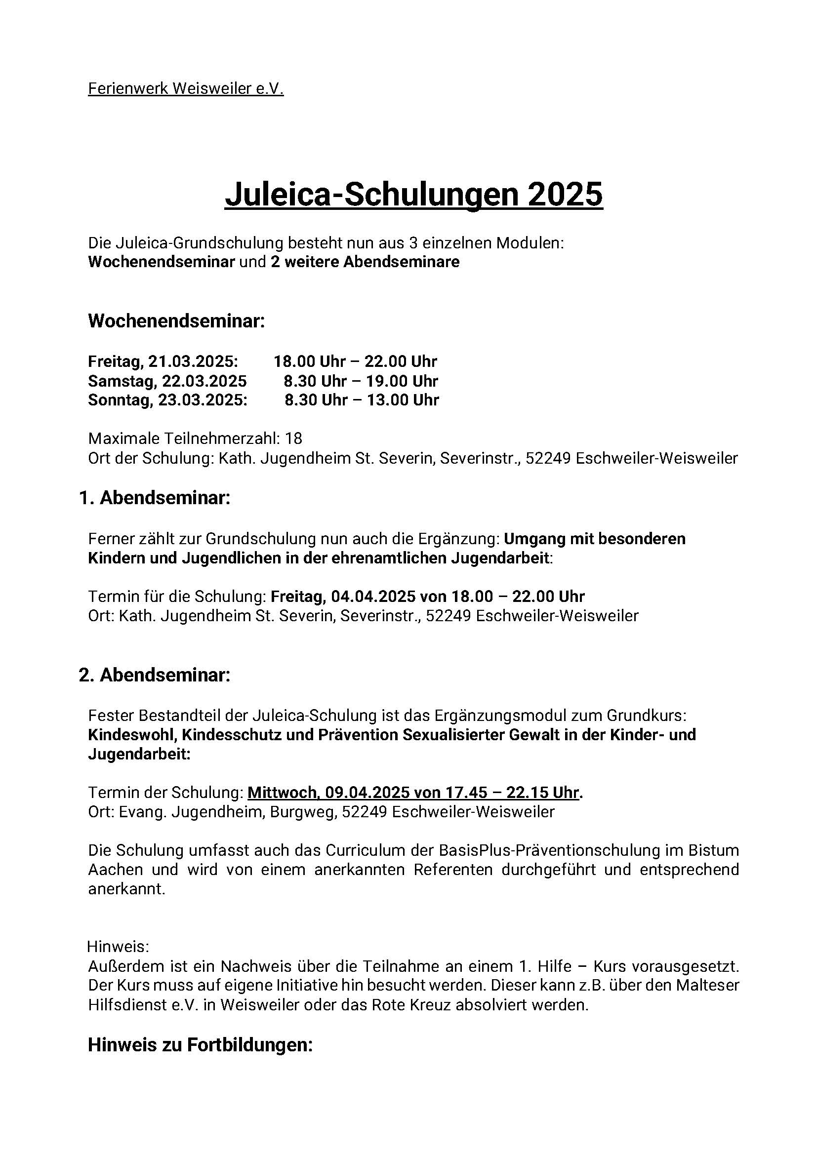 Juleica Schulung 2025 Seite 1