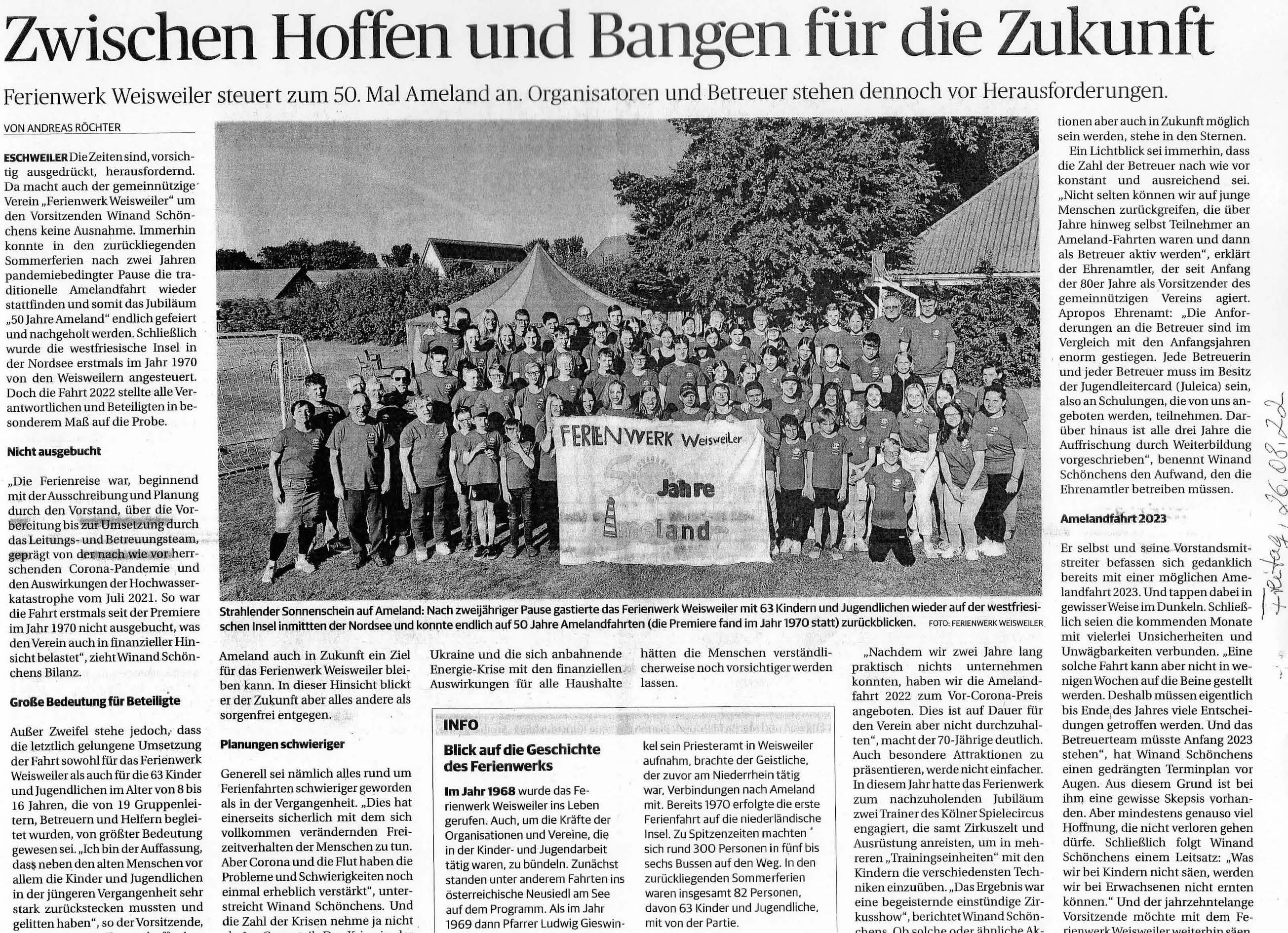 Zeitungsartikel Eschweiler Zeitung vom 26.08.22